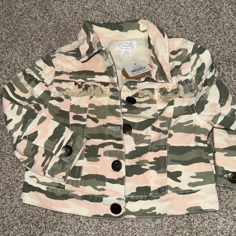 Mud Pie Kids Camouflage Jean Jacket - Green and Pink